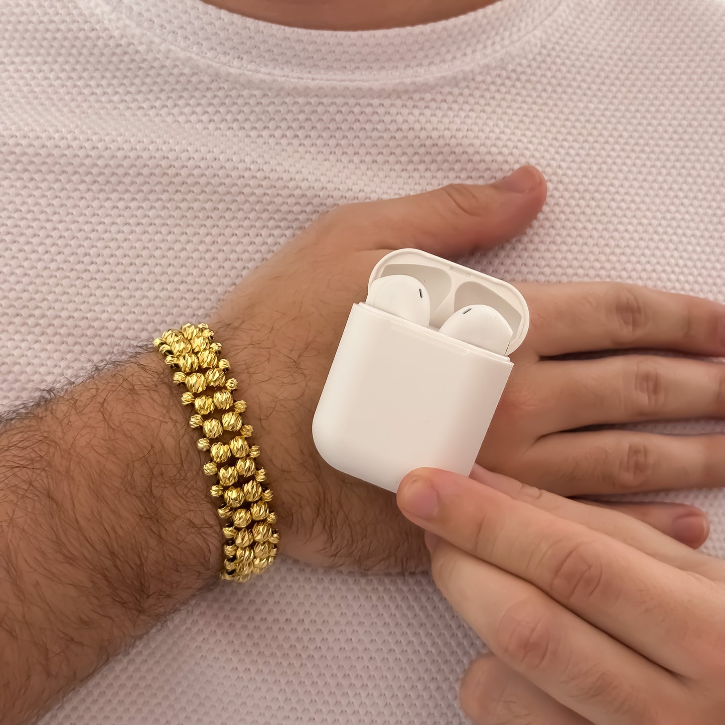 Pulseras Doble Carril en Balin Italiano 6mm + 4mm en Oro Laminado 18k con Garantia de por vida + Apple AirPods Garantizado por 1 año