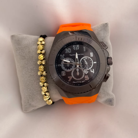 Reloj Techno Marine de Alta Calidad  Automatico Sumergible Garantizado + Pulsera Balin Italiano de 6mm y 4mm en Oro Laminado 18k con Garantía de por vida