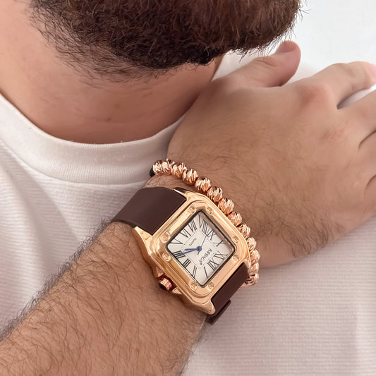 Reloj Catier en Oro Rosa  Automatico Sumergible Correa de Goma + Pulsera Oro Rosa Balin Italiano de 8mm en Oro Laminado 18k con Garantia de por vida