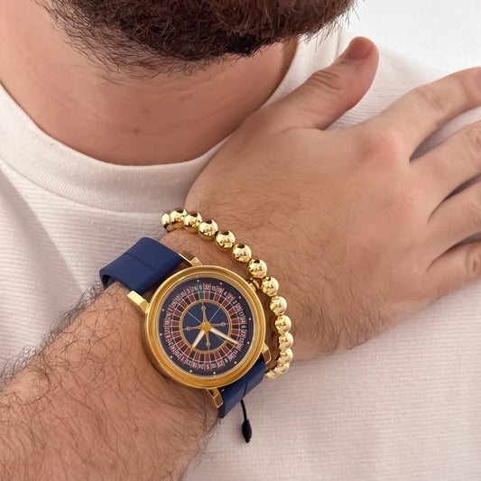 RELOJ CASINO MOVIBLE SUMERGIGLE LAMINADO 18K + PULSERA BALIN LISO DE 8MM EN ORO LAMIANDO 18K
