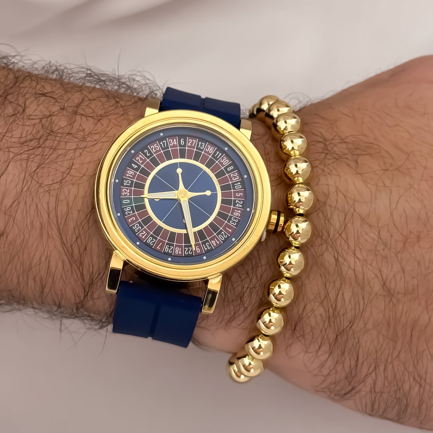 RELOJ CASINO MOVIBLE SUMERGIGLE LAMINADO 18K + PULSERA BALIN LISO DE 8MM EN ORO LAMIANDO 18K