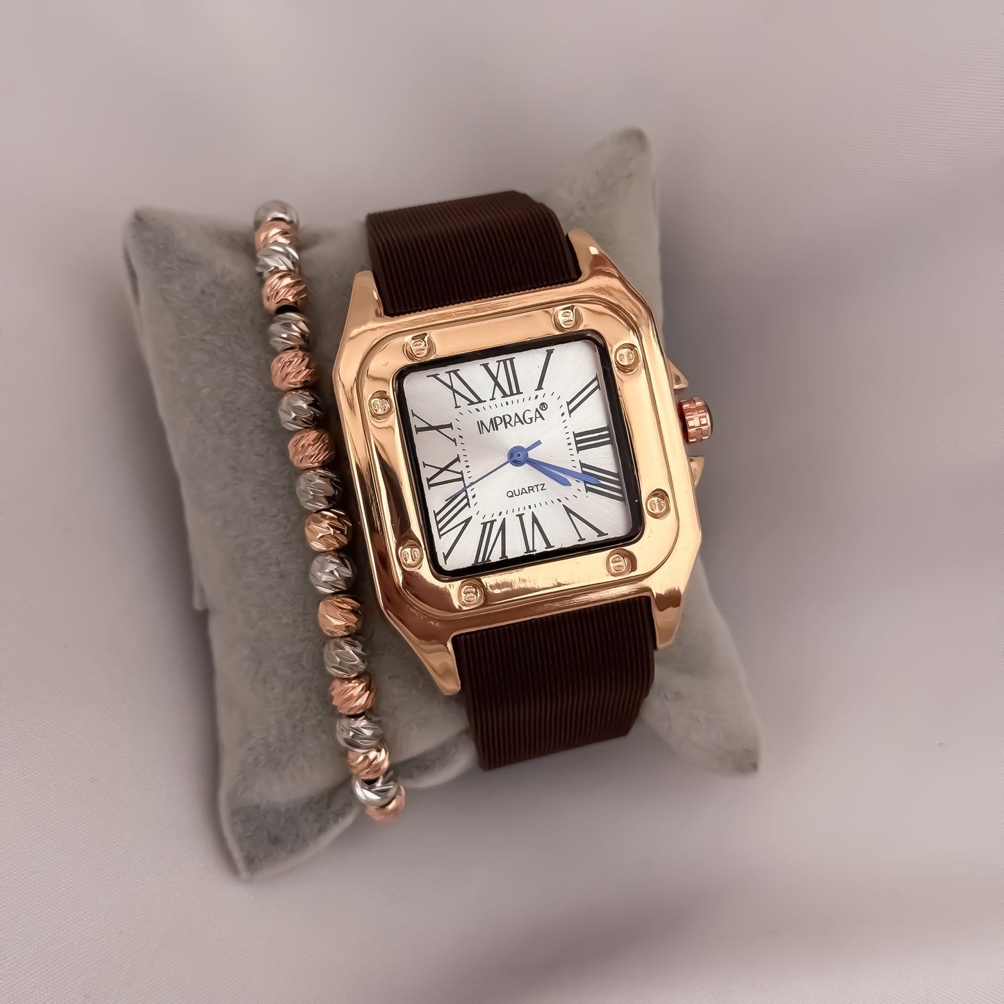 Reloj Catier en Oro Rosa  Automatico Sumergible Correa de Goma + Pulsera Oro Rosa Balin Italiano de 8mm en Oro Laminado 18k con Garantia de por vida