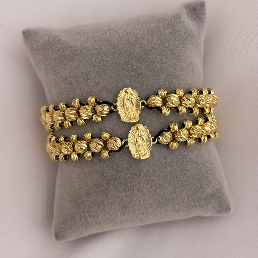 Promoción de 2 Pulseras para Parejas Doble Carril  en Balin Italiano de 6mm con Amuleto protector de Virgen de Guadalupe