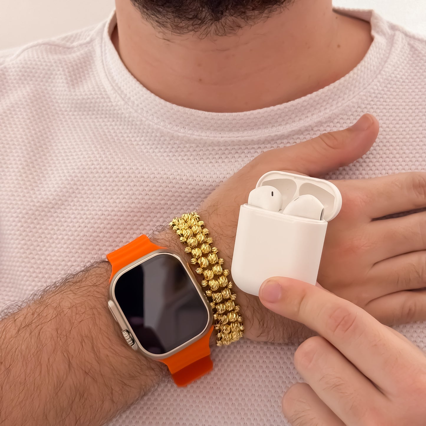 Pulseras Doble Carril de Virgen de Guadalupe Tallada en Oro Laminado 18k con Garantia de por vida + Reloj  apple watch + audifonos airpods