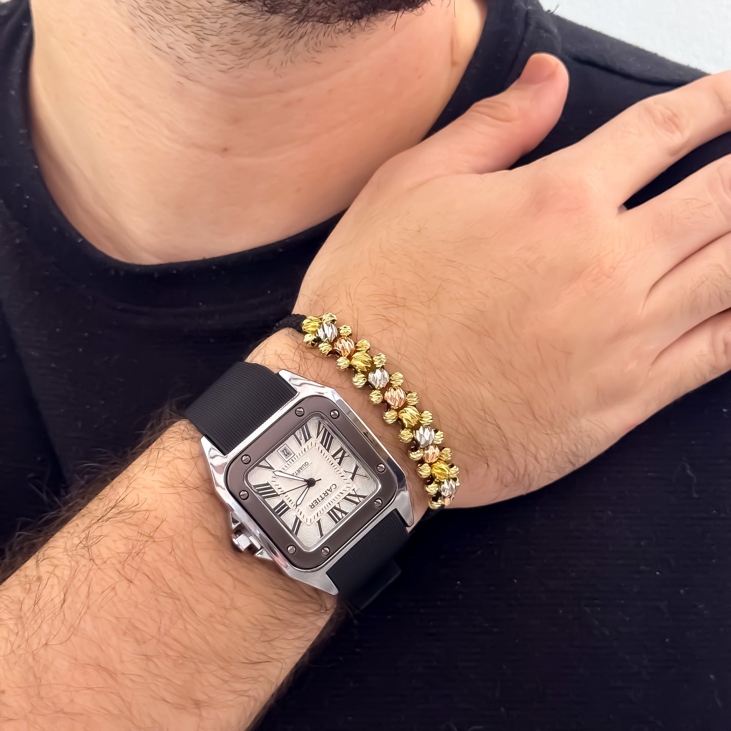 Reloj Cartier Hombre Bicolor Manilla Goma Automático Sumergible con Garantía + Pulseras Laminado 18k Garantia de por vida