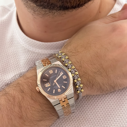ROLEX BICOLOR EN ORO ROSA LAMINADO 18K + PULSERAS TEJIDA EN BALIN ITALIANO DE 4MM  EN ORO LAMIANDO 18K CON GARANTIA DE POR VIDA