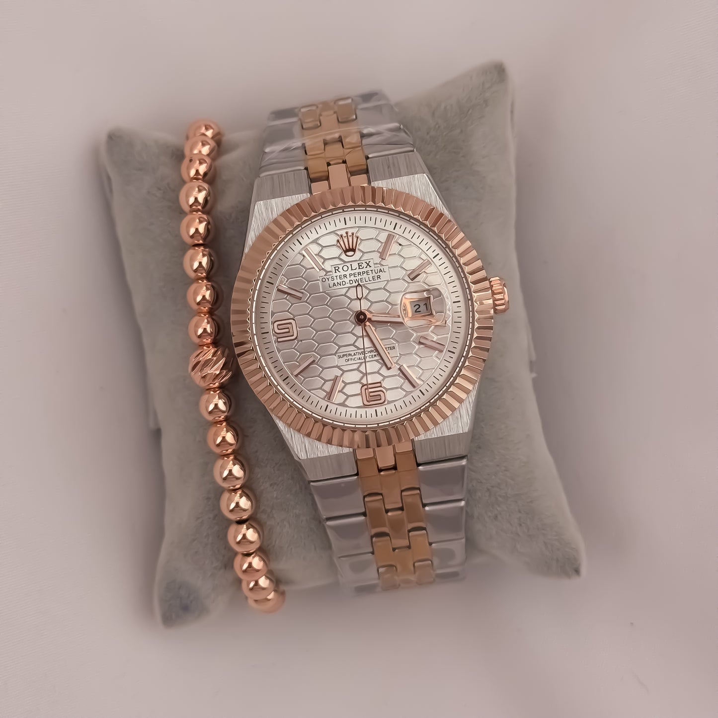 Reloj Rolex Bicoloro Oro Rosa Laminado 18k + Pulseras en Oro Rosa Laminado 18k con Garantia de por vida