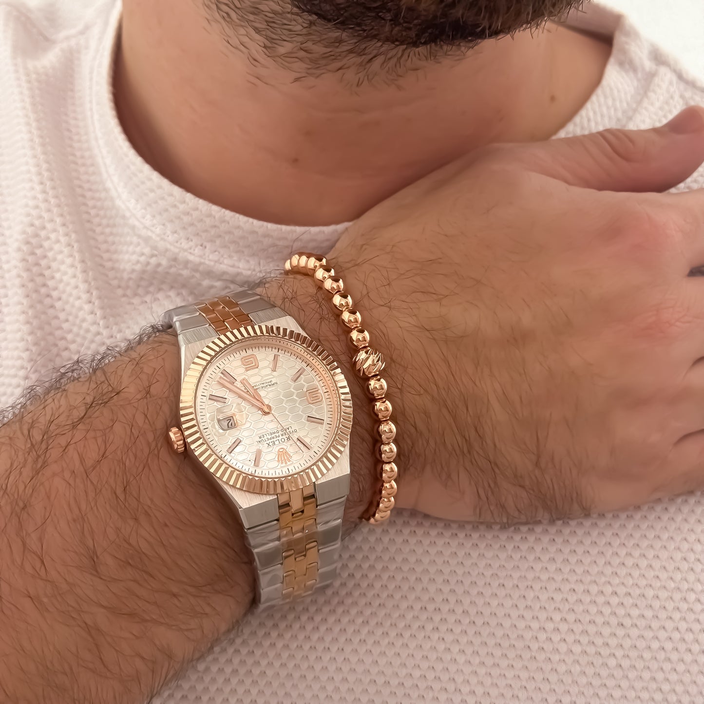 Reloj Rolex Bicoloro Oro Rosa Laminado 18k + Pulseras en Oro Rosa Laminado 18k con Garantia de por vida